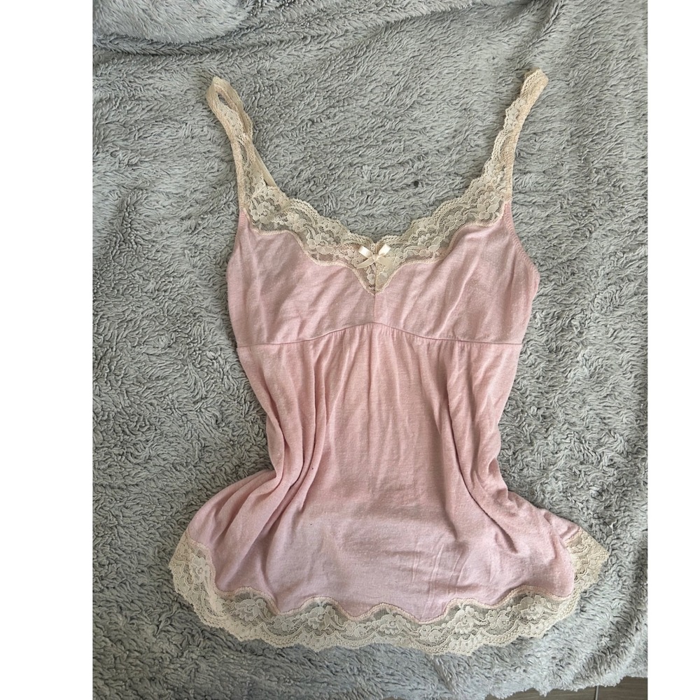 Eberjey Pink Lace Trim Babydoll Camisole Top Empire Waist Layer Y2K Angelcore